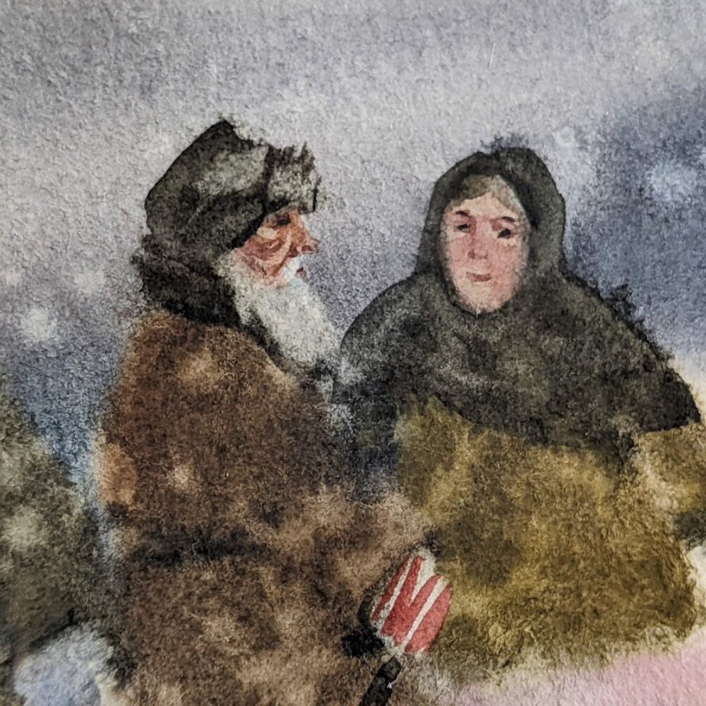 Original Watercolor Painting "Snow" (3 People) St Petersburg Russia - Picture 3 of 14